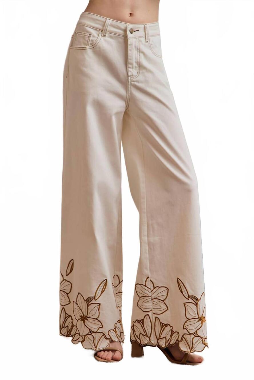 NEW SO ME floral embroidery pant in white